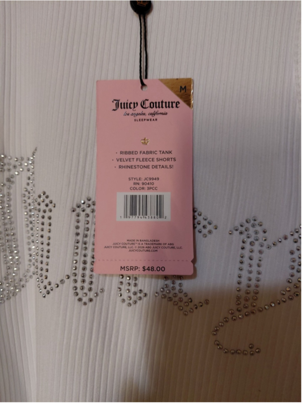 Juicy Couture 3pc Tank & Velvet Velour Shorts Cherry Pajamas Set Size Med NWT - Picture 5 of 6